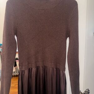 Brown Knit Top & Satin Skirt Women's Dress